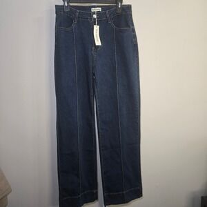 Luvamia Womens Wide Leg Jeans Dark Wash High Rise Size L